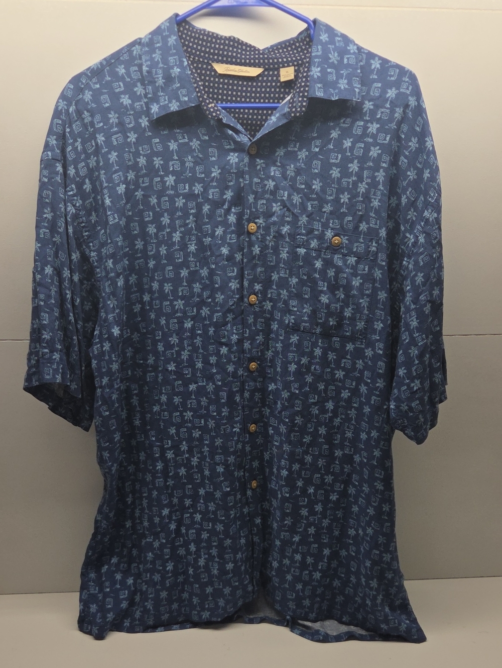 Men's Blue Short-Sleeve Button-Up Shirt Paradise Collection Palm Tree Print